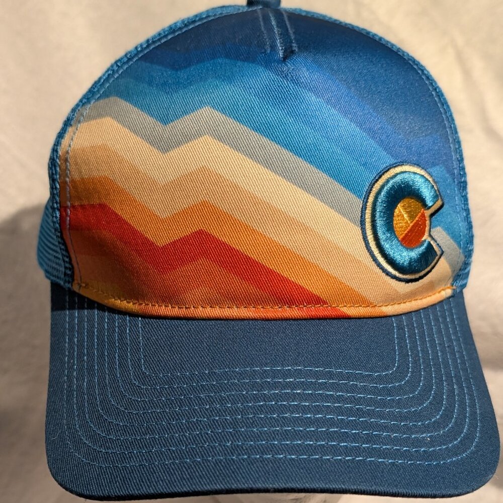 Yocolorado Adult Fit hat with Mountain lines & C logo Orange/Blue Adjustable